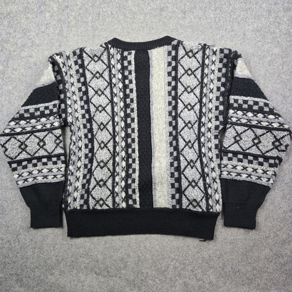 Vintage Croft & Borrow Sweater Mens Large Gray Black 3D Knit 90s Sweatshirt - Picture 7 of 12